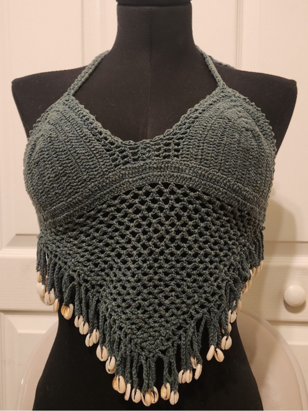 Island Planet Crochet Crop Top Halter Boho Festival Bra Seashell Vacation Summer